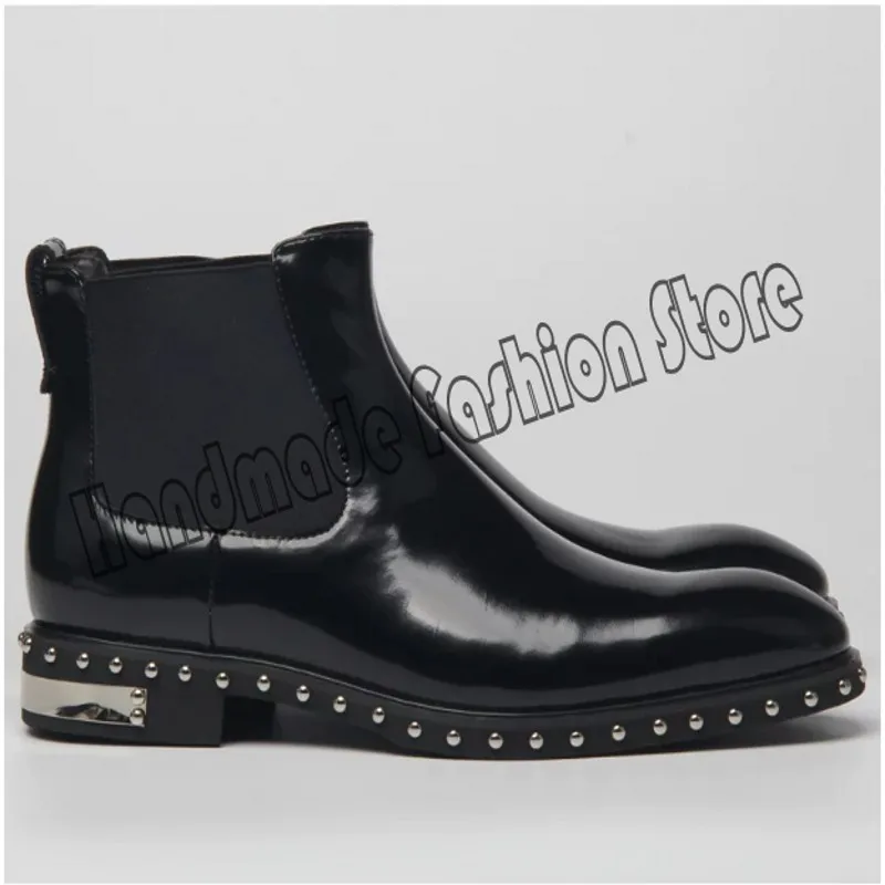2026 New Rivets Mens Boots Shoes Genuine Leather Fashion Winter Men Western Boot Shoes Plus Size 38-46