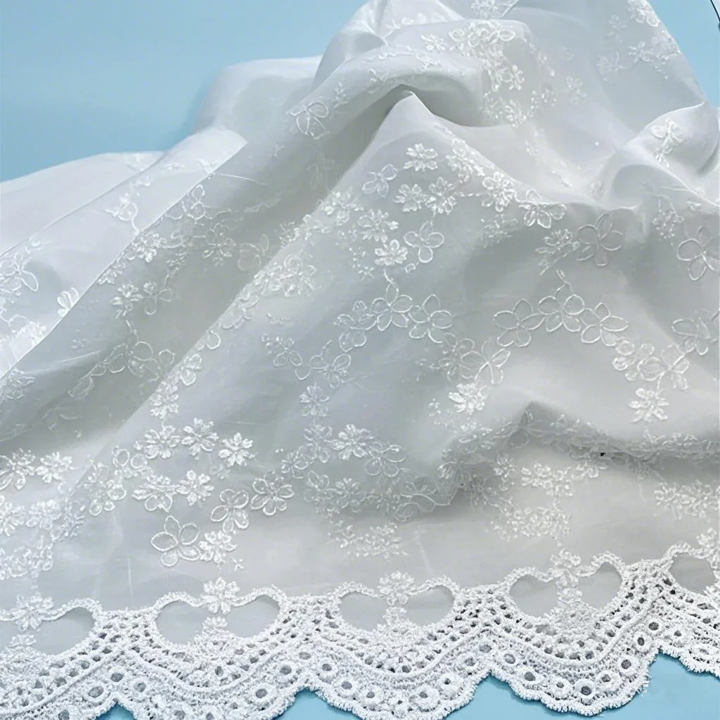 2YardsX130cm Cotton Double-sided Embroidery Cotton Yarn Thread Hollowed Base Out Fabric Embroidered Fabric Dress Mater