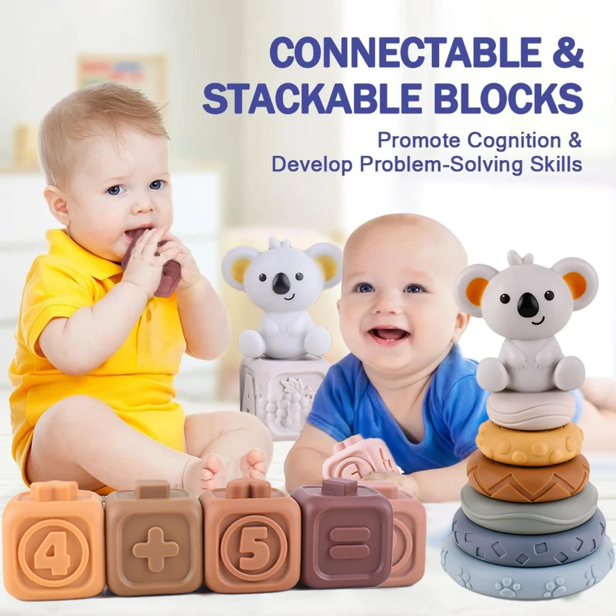 Alta qualità bambino morbido Silicone impilabile torre blocchi giocattolo anello impilato KidsToddler educazione del bambino apprendimento bagno