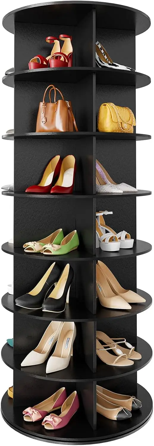 7-Tier Rotating Shoe Rack Tower, 360° Spinning Storage Organizer, Space-Saving Shoe Carousel for Closet, Black