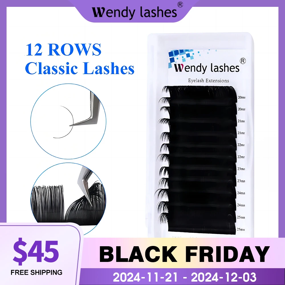 Mix-Length Individual Eyelash Extension 20-25mm DD Classic Eyelashes Natural Long Silk Lash Extension Wendy Lashes