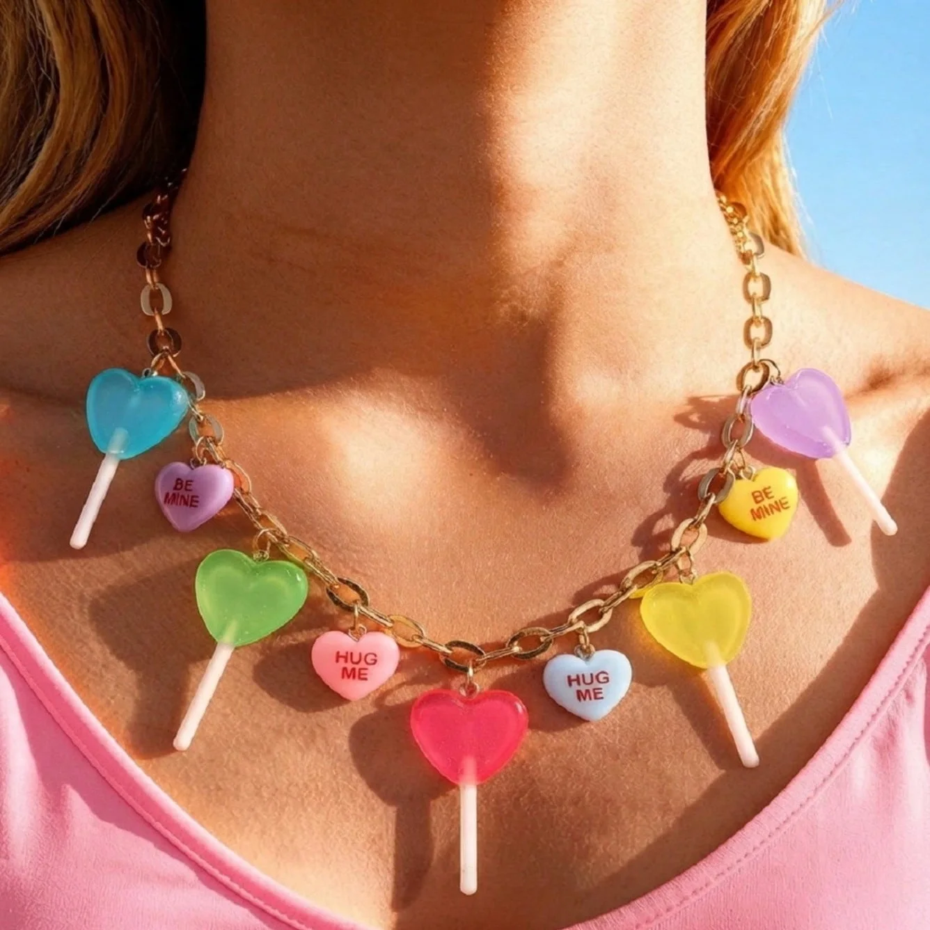 Sweet Colorful Heart Lollipop Pendant Necklac Geometric Y2K  Cute Millennial Style Women's Jewelry for Everyday Music Festivals