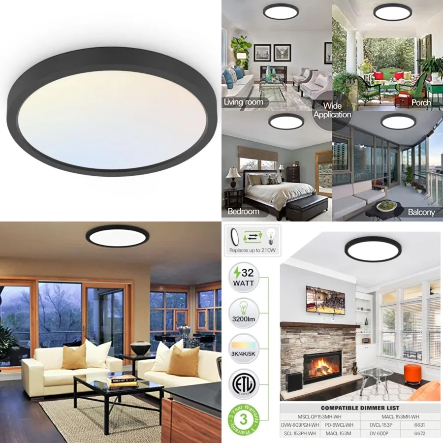 

LED Round Flat Panel Light,,32W, 3200lm, 3000K/4000K/5000K CCT Selectable, 120°Beam Angle, Dimmable Edge-Lit Flush Mount Ceilin