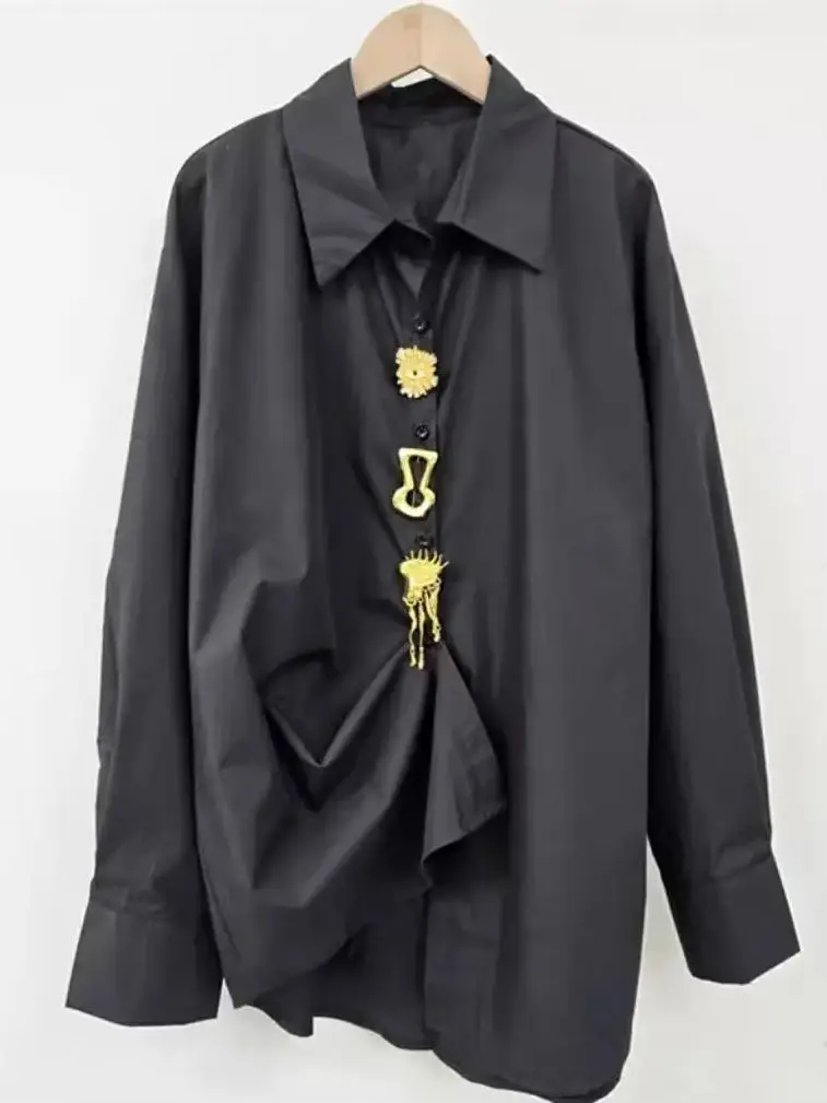 

2026 Trend Oversize Removable Sparkle Glitter White Cotton Shirts Blouses Women's Long Sleeve Loose Casual Tops Woman Shirt Top