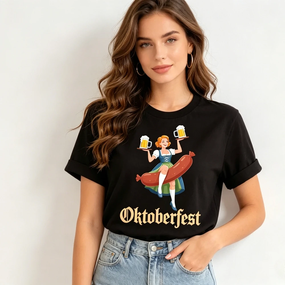 Oktoberfest Girl Graphic Tee Beer Sausage Party Women Shirt Funny Bavarian Girl Beer Sausage Party Fashion Tshirt Women Tops