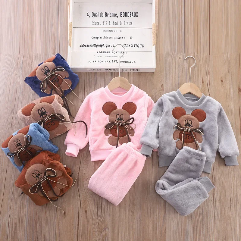 Children Boy Clothing Sets Mother Kids Girl Cartoon Animals Clothes Baby Pajamas Autumn Winter 2pcs Loungewear Trousers Outfits