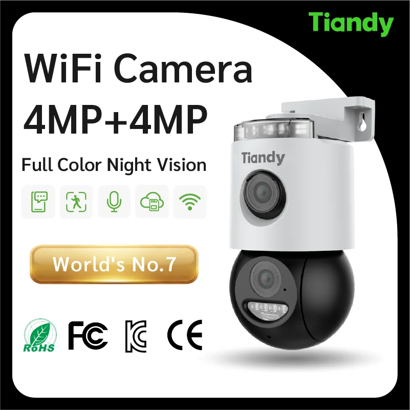 Tiandy 4MP IP Camera Outdoor WiFi AI Human Car Detection Full Color Night Vision Two-way Audio Cloud Storage Weatherproof Securi