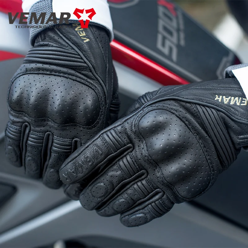 VEMAR Guantes Moto Sheepskin Leather Retro Wear Comfortable Gloves Men Women Anti-Fall Breathable Motorcycle Gloves