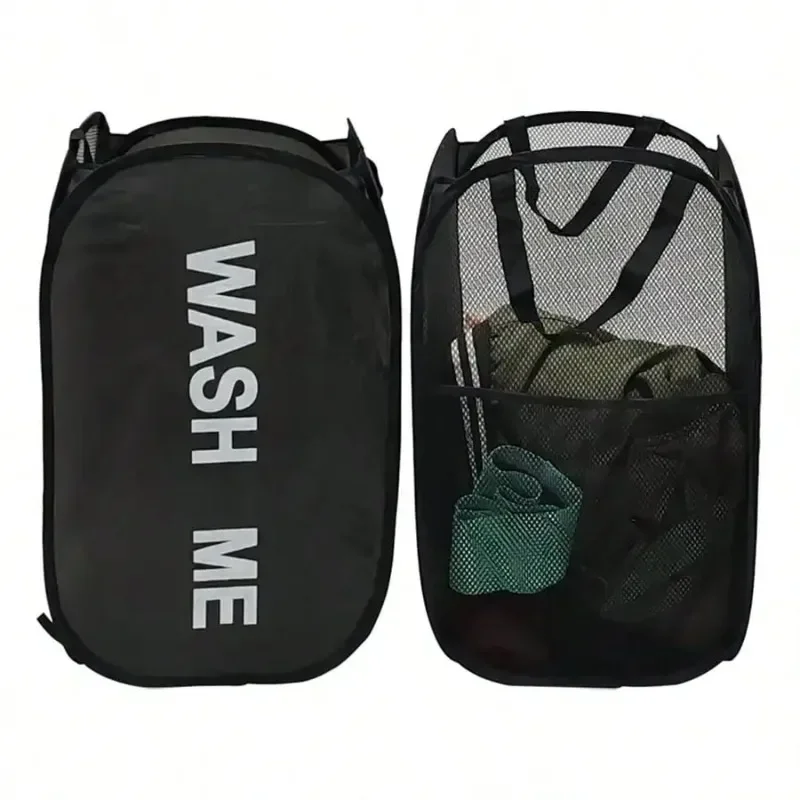 Collapsible Mesh Pop Up Laundry Hamper with Handles, Breathable Space-Saving Basket for Dorm Travel