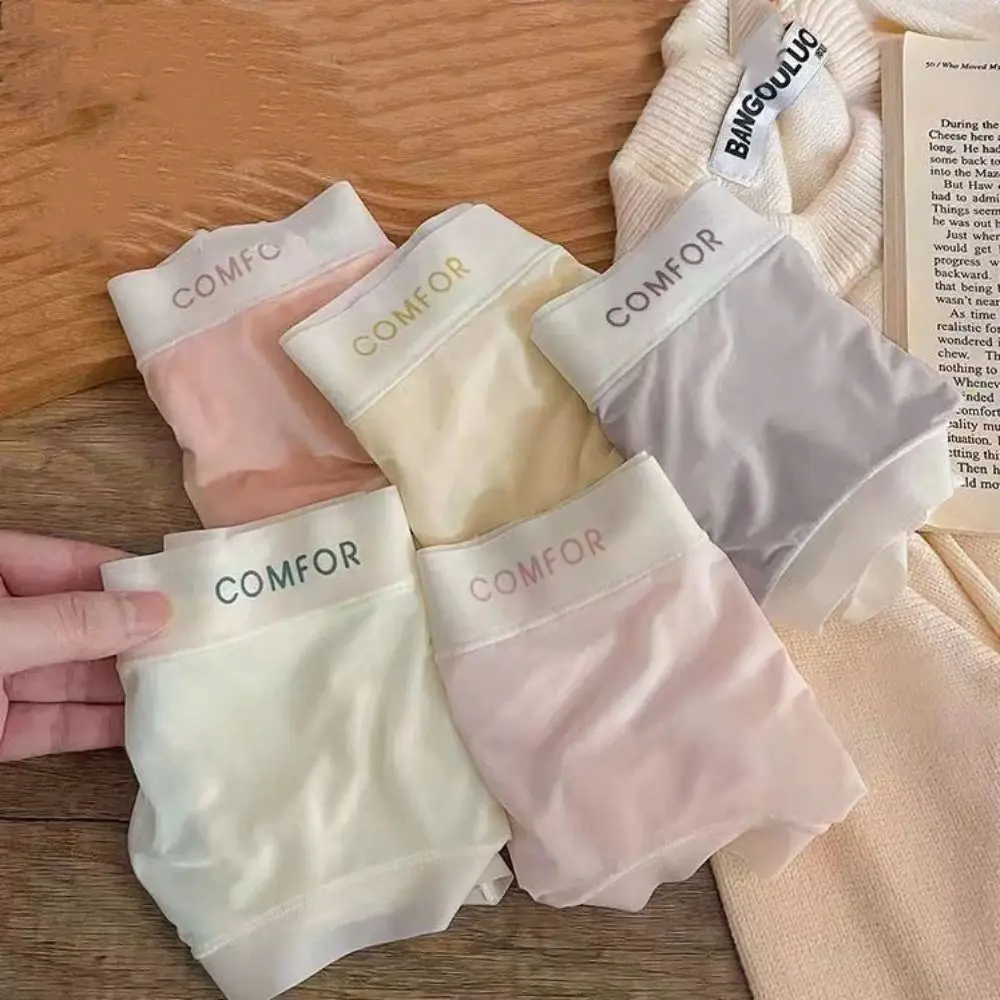 Letter Printed Summer Ice Silk Panties Thin Ruffle Seamless Ice Silk Briefs Cotton Crotch Simple Women's See Through Underpants