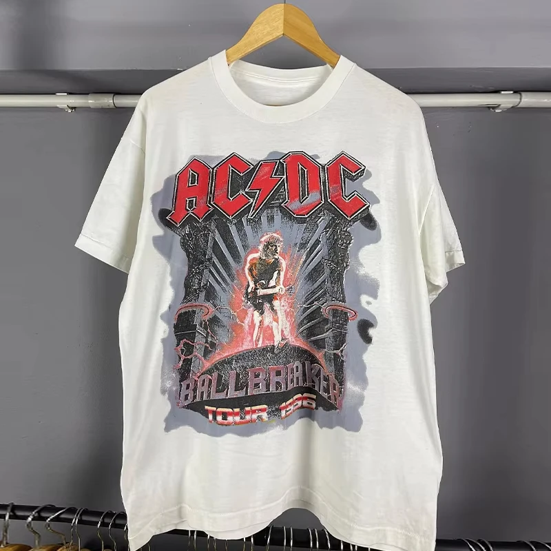 

ACDC Rock Band Beauty Boom Street Хлопковая высококачественная мужская и женская повседневная футболка с короткими рукавами в стиле хип-хоп
