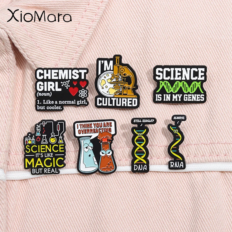 Science It's Like Magic But Real Enamel Pins Chemist Series Microscope Gene Chain Brooches Lapel Badge Jewelry Pin For Friends