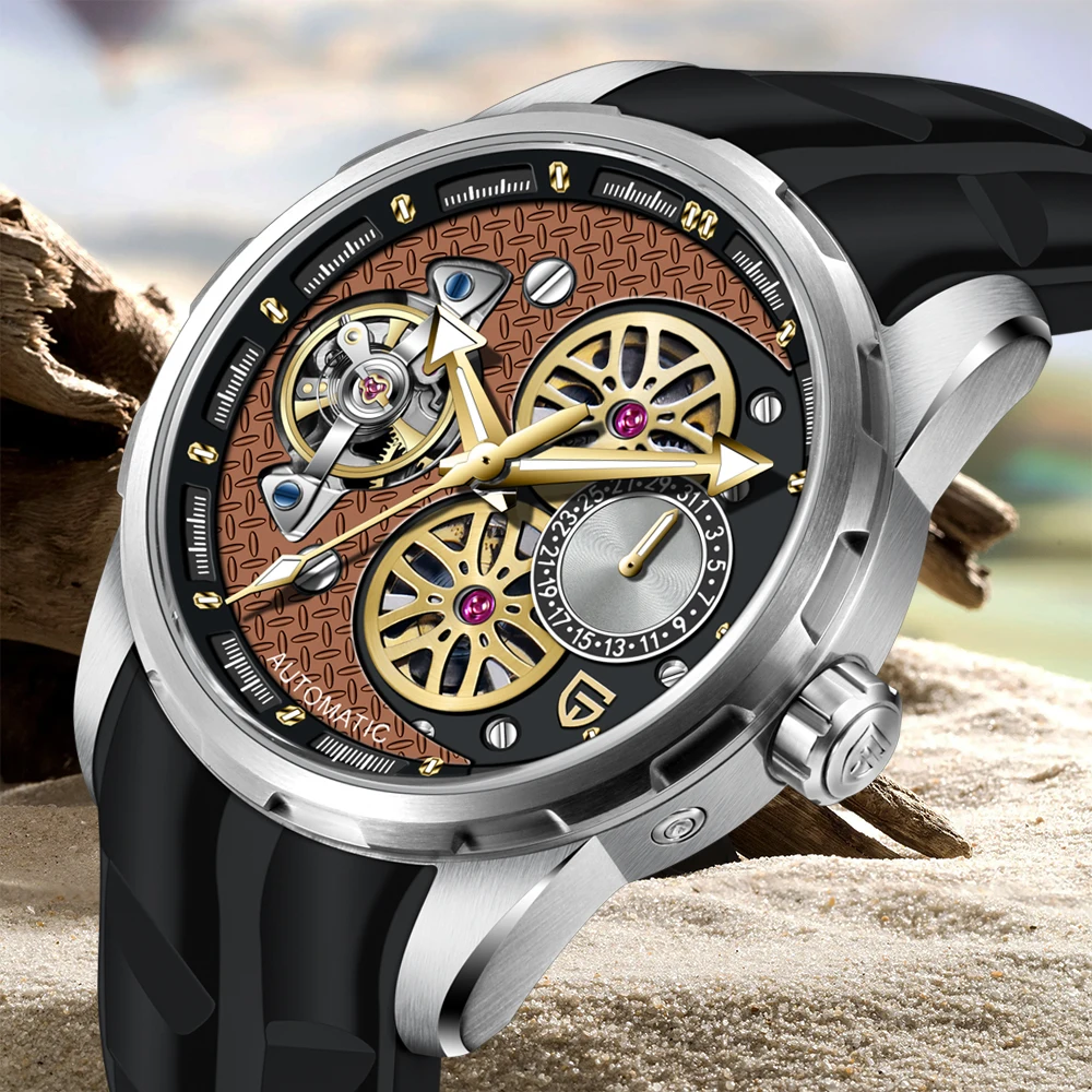 2025 Neue PAGANI DESIGN Top Tourbillon Uhr Original Trendy 44 MM Uhr Sport Mechanische Automatische Wasserdichte Uhren für Mann