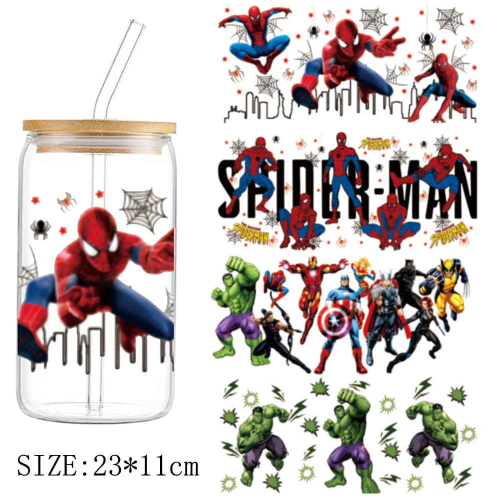スーパーヒーロー防水ステッカー,スパイダーマン,ハルク,16オンス,dtf,パーソナライズ,UVラップ,転送,DIYロゴ,粘着性,1個