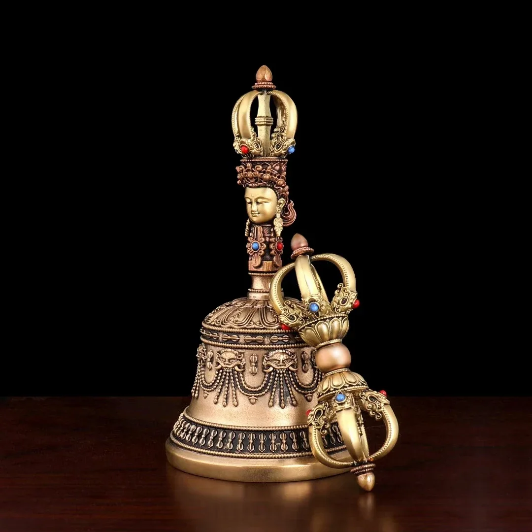 Nepalese craftsmanship Tibetan pure copper three-color five-stranded diamond bell pestle Vajra pestle exquisite workmanship, cle