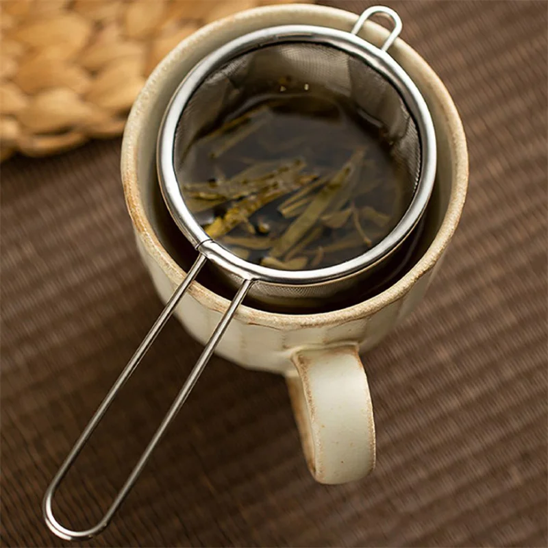 Infusor de té con mango, colador de hojas de té reutilizable de malla fina, filtro de harina de café, tamiz de mano para tetera, accesorios de cocina