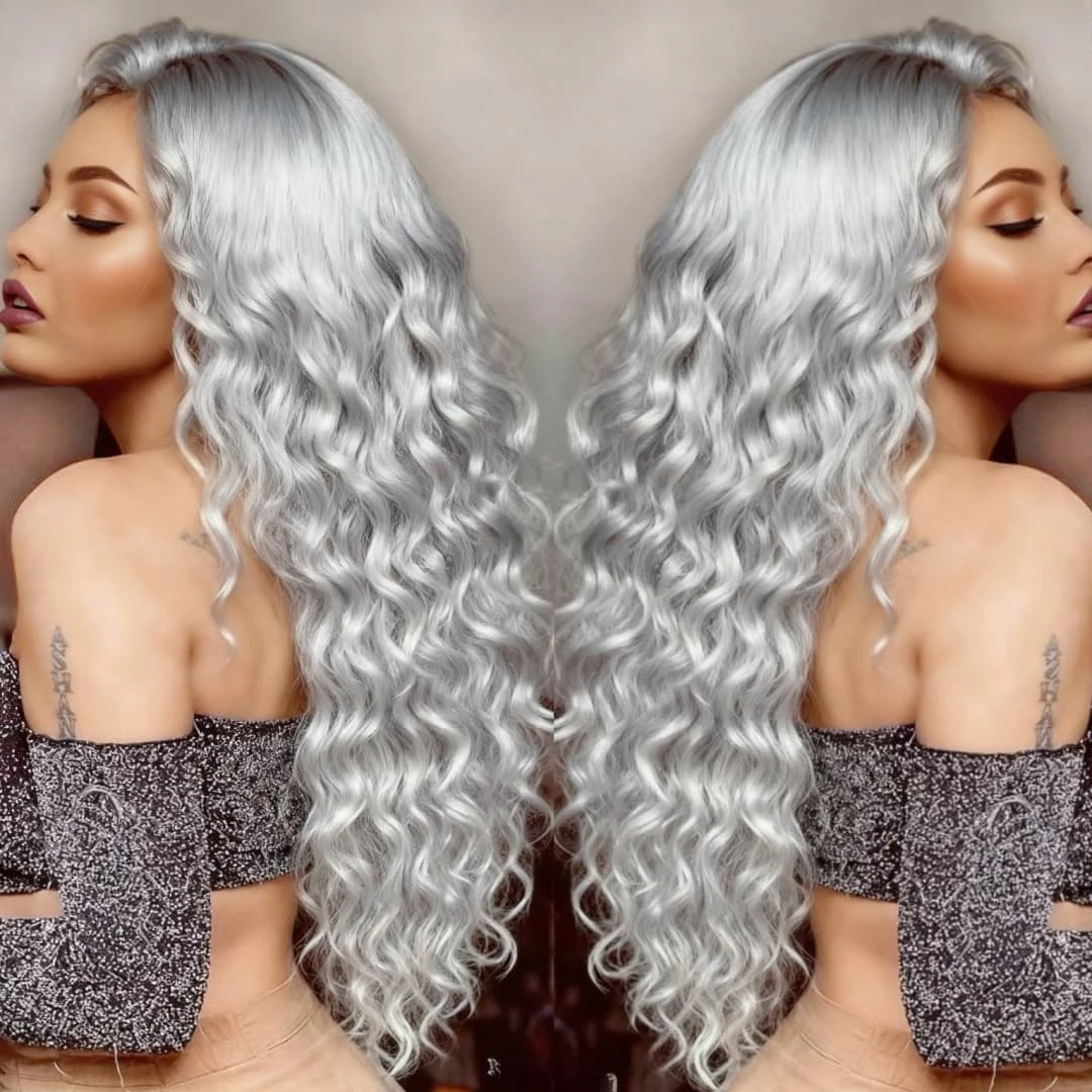 

Deep Wave Silver Grey Lace Front Wigs 250 Density Lace Front Wigs 13x4 HD Lace Front Wigs Human Hair for Women with Baby Hair