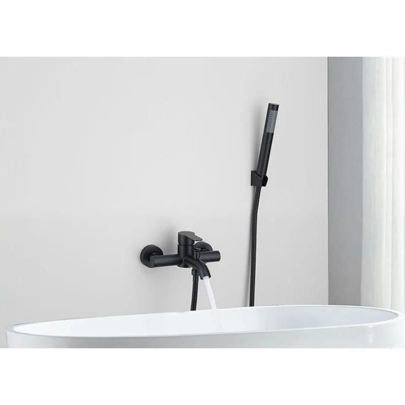 

Stainless steel bathtub faucet, hot and cold mixing valve, triple simple curved spout showerhead, shower faucet