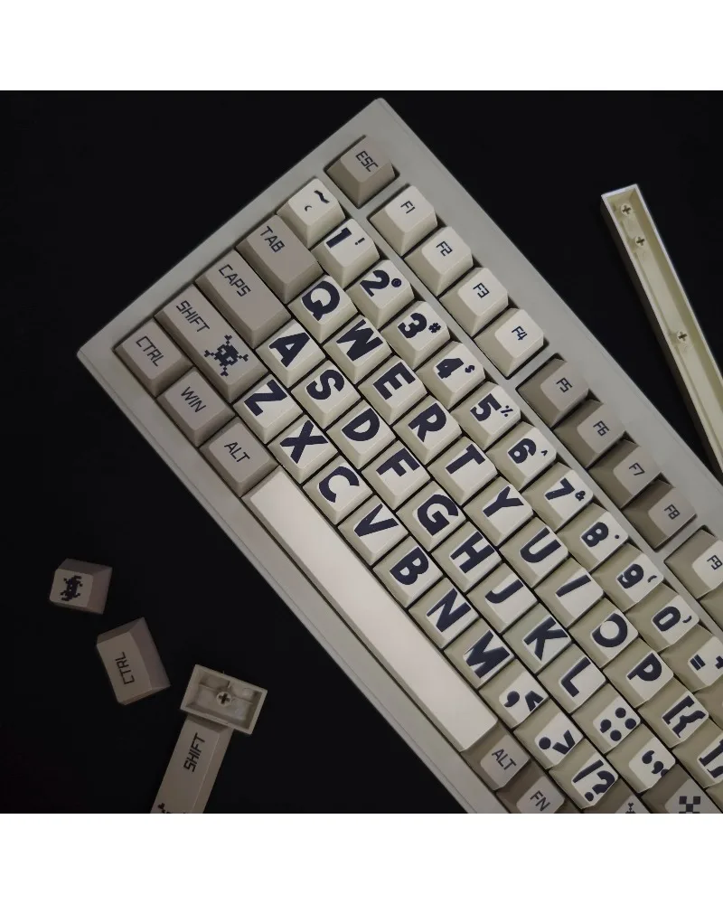 beige and grey two tone pbt dye sub keycaps full set oem profile for mechanical keyboards