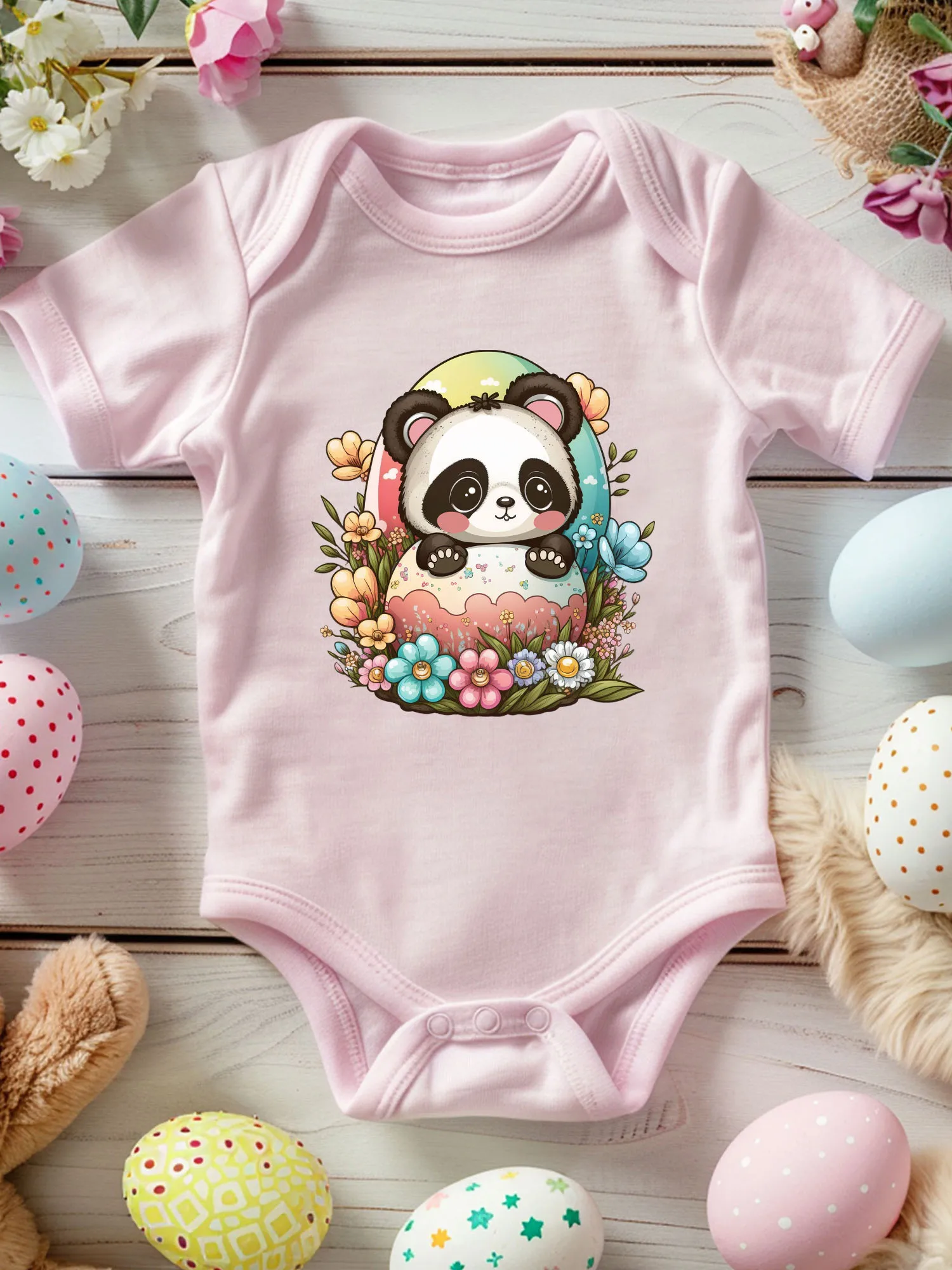 

Милый пасхальный комбинезон-пандочка унисекс для малышей, 100% хлопок, мягкий ромпер, всесезонный, розовый боди 190GSM