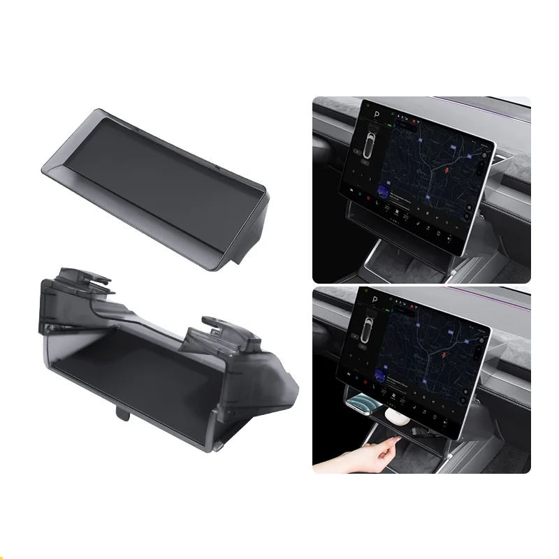 

Скрытый органайзер под экраном для Tesla Model 3 Y Highland 2024-2026: лоток для хранения, держатель для салфеток и прочих аксессуаров