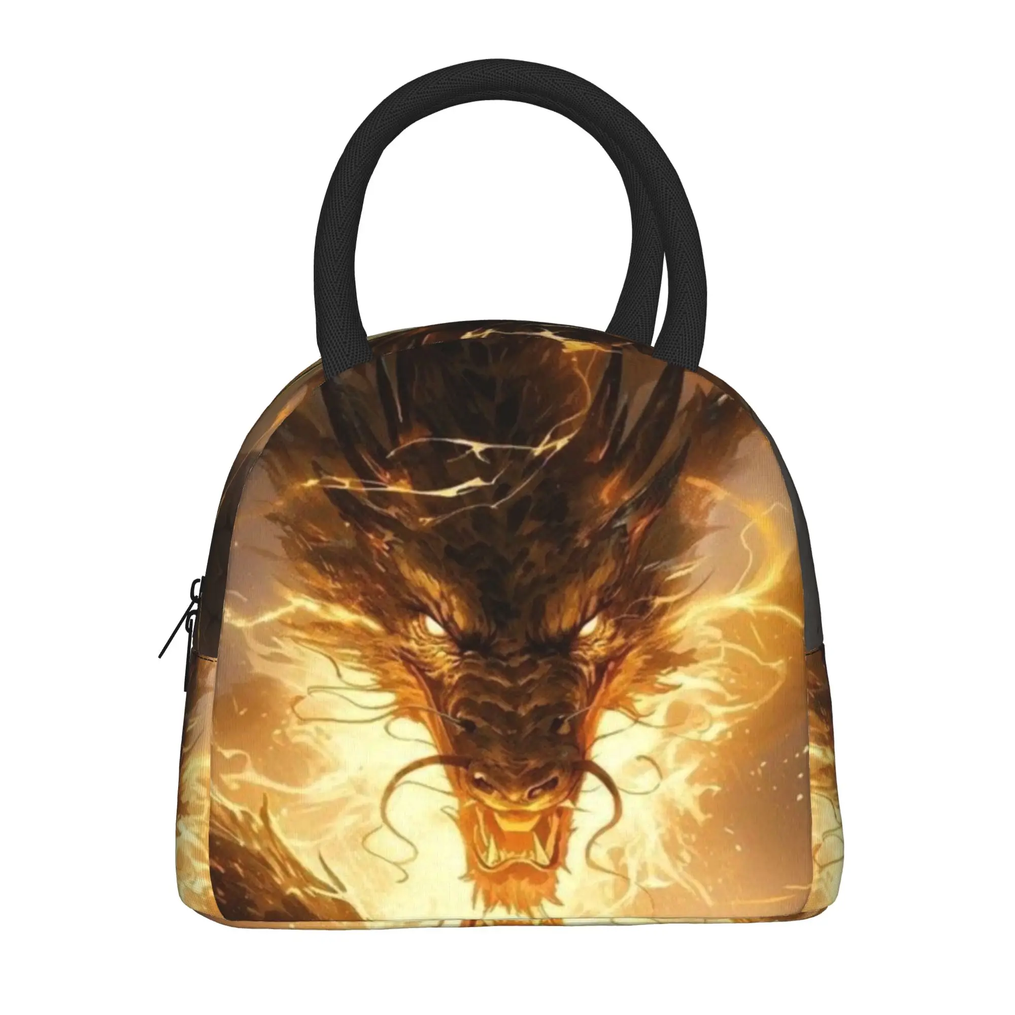 Back to school season  Meal Bag Fiery Dark Golden Dragon Art Kawaii Casual Daily Lightweight Lunch Bag