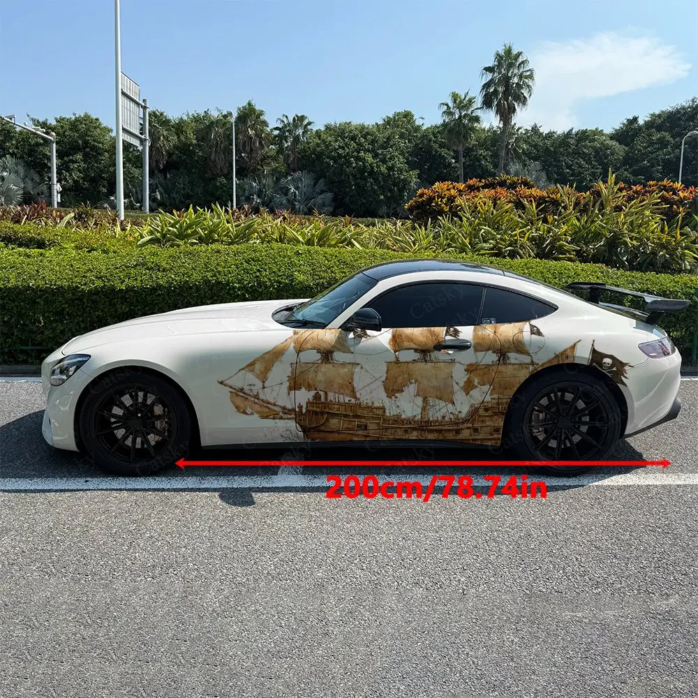 2pcs Pirate Ship Pattern Car Side Wraps, Self-Adhesive PVC Waterproof & Scratch-Resistant Stickers, Car Accessory Gift