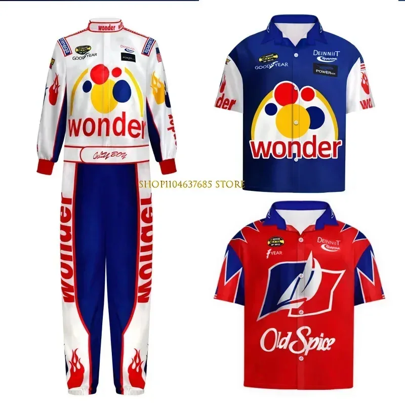 

Ricky Bobby Cosplay Costume Wonder Bread Racing Cycling Suit White Red Jacket Pant T Shirt Apparel Facy Halloween Set For Man