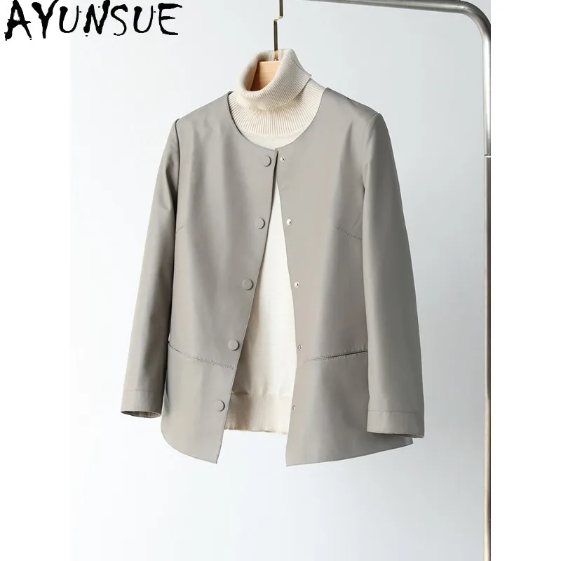 AYUNSUE Real Leather Jacket Woman Fashion Sheepskin Jackets for Woman 2026 Luxury O-neck Commute Outerwears Woman Clothes 가죽자켓