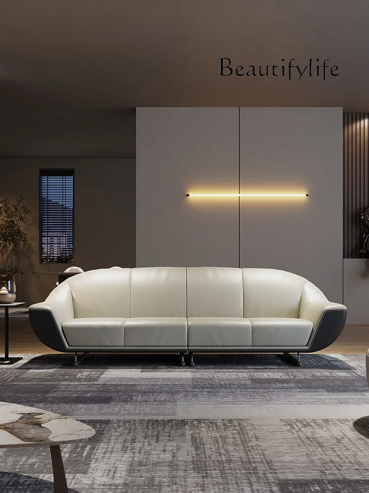 

Light Luxury Straight-Row Sofa Modern High-End Living Room Designer First Layer Leather Sofa
