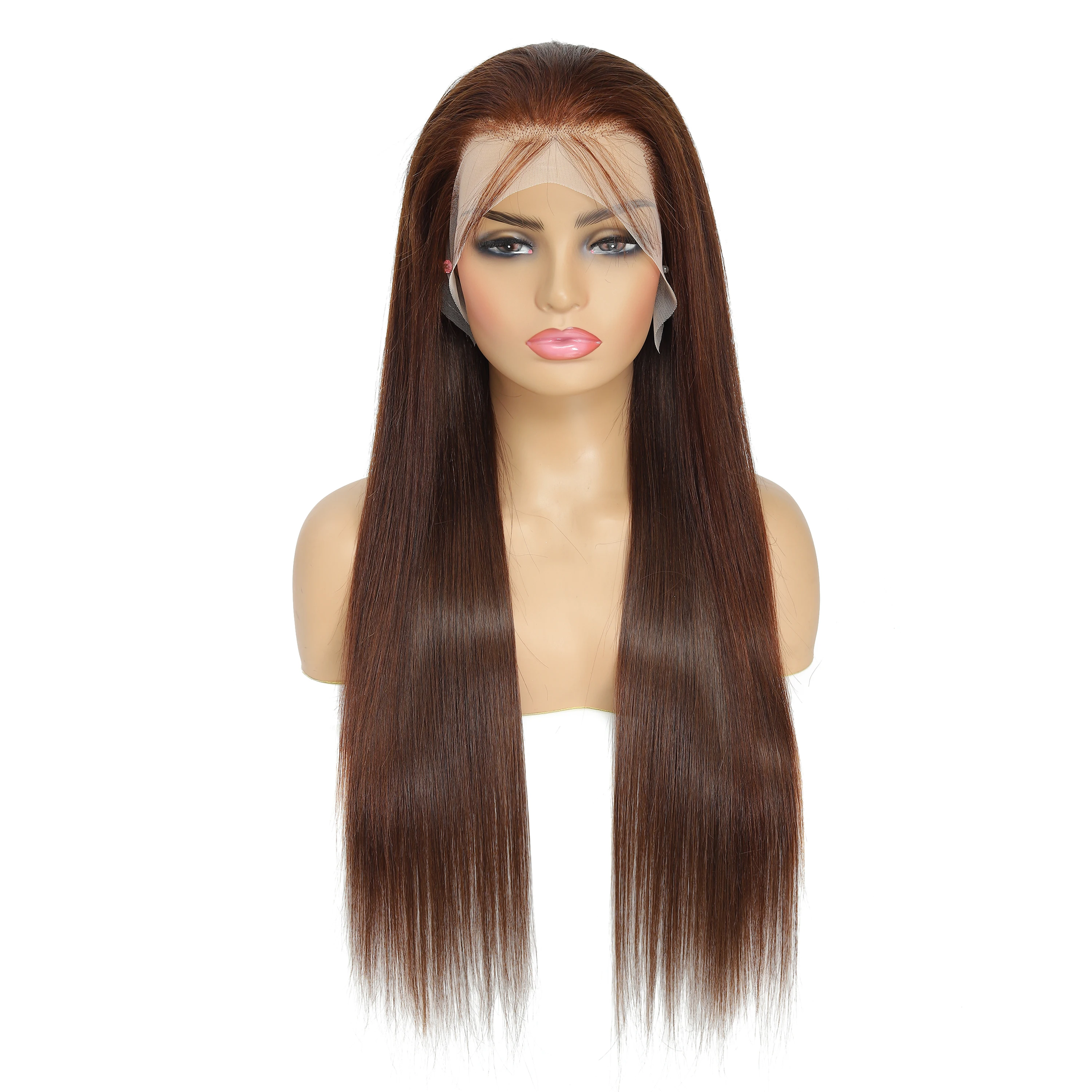 Chocolate Brown Straight Colored Transparent 13x4 Lace Front Human Hair Wigs For Women Transparent 13x6 Lace Frontal Closure Wig