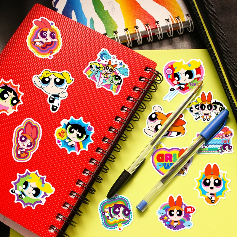 Autocollants waterproof de dessin animé The Powerpuff Girls, stickers, 2 styles, graffiti, figurine, Blossom, tasse à eau, sans anticorps, protection solaire, 50 pièces, nouveau