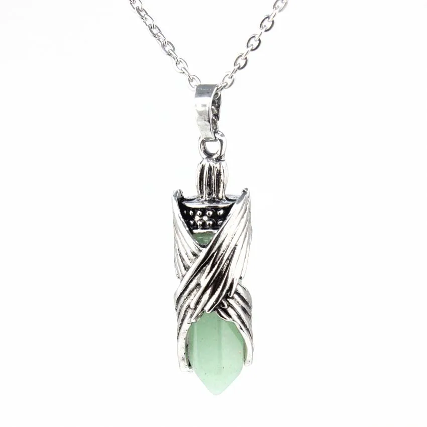Crystal Archangel Angel Necklace Natural Amethyst Lapis Lazuli Hexagon Prism Tiger Eye Stone Pendant Silver Color Chain Jewelry
