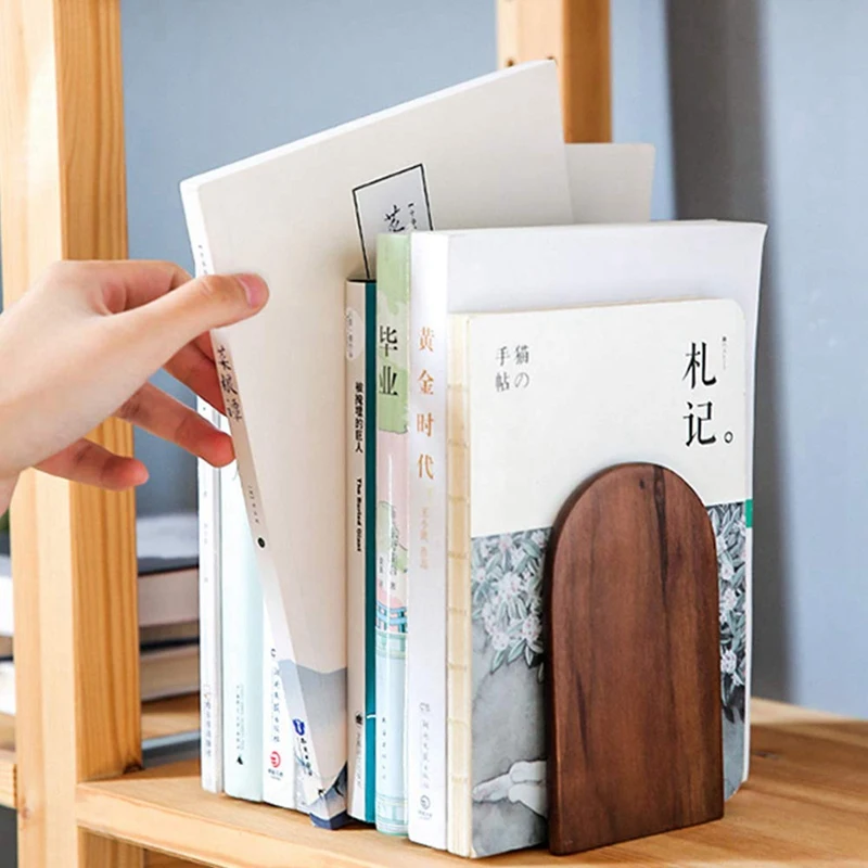 Wooden Bookends Heavy Duty Bookshelf Anti-Slip Bookends(2Pcs)