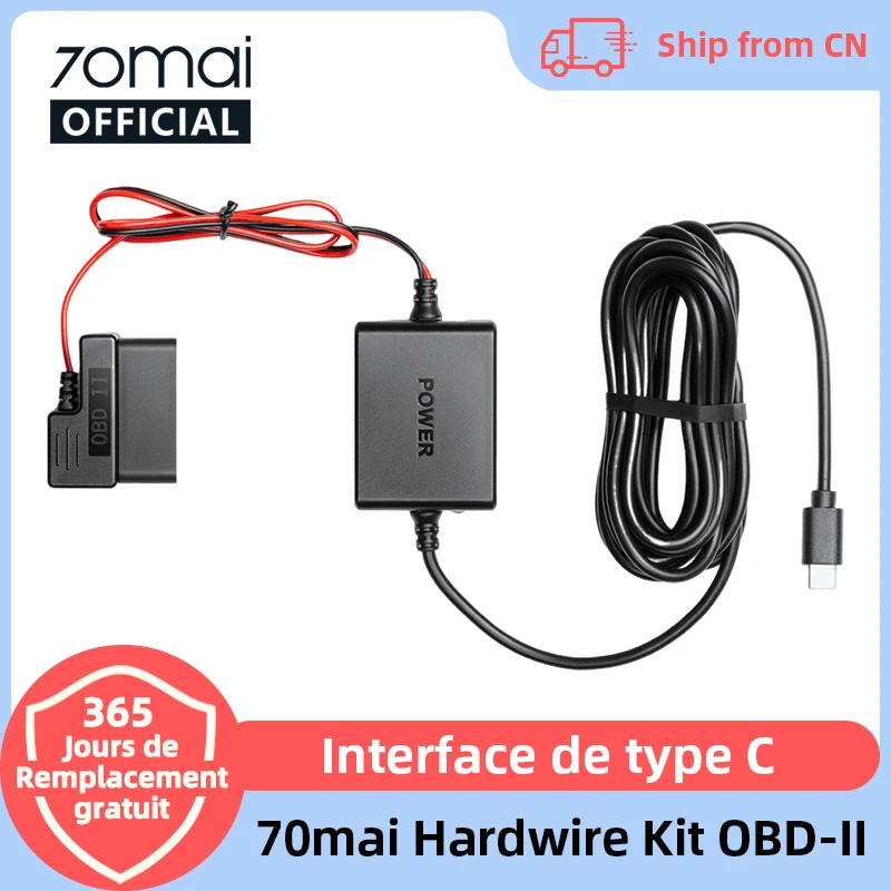 Kit de câblage rigide réglable 70mai OBD II Interface Type-C Plug & Play Kit OBD 70mai Surveillance de stationnement 24H pour caméras embarquées 70mai