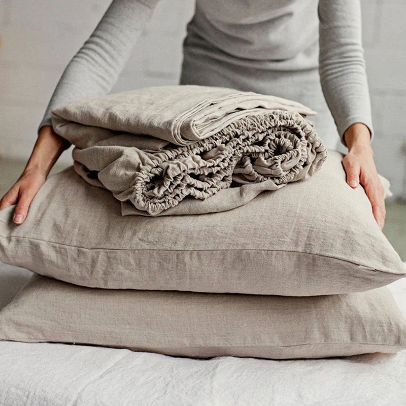 

Pure Linen Flatsheet Set, Solid Color, Bedsheet Set, Single, Double, Queen, King Size, Fitted Sheet Set, Luxury Bedding Sheet