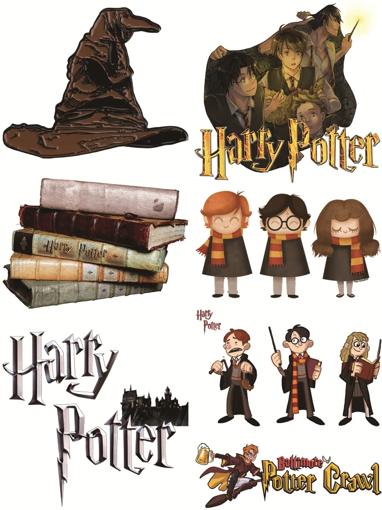 Parches de dibujos animados de Harry Potter para chaquetas, pegatinas para ropa, decoración de costura DIY, apliques para ropa, aplicaciones para planchar