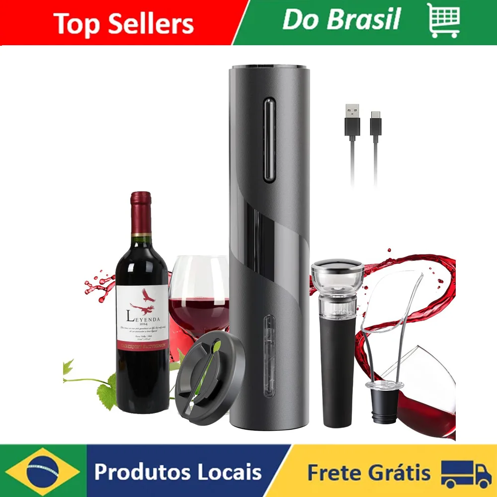 Abridor de vinho elétrico recarregável automático Corkscrew Bar Abridor de garrafa de vinho com USB Charging Cable Suit para cas