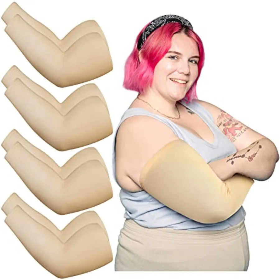 

8 Pieces Plus Size Full Arm Sleeves Tattoo Cover up Cooling UV Sun Protection Tattoo Arm Sleeve Compression Covers