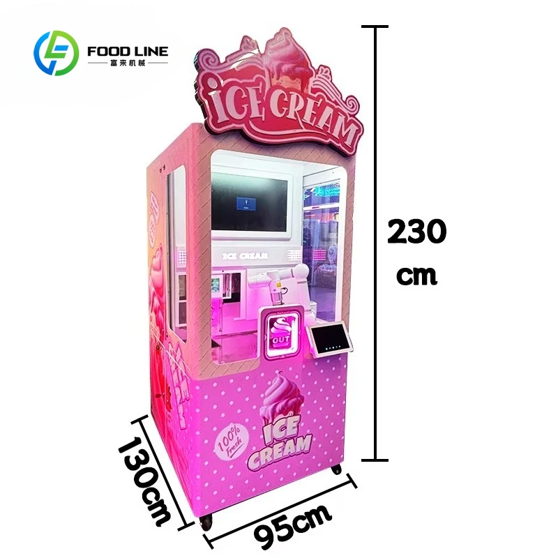 Customized Commercial Auto Ice Cream Vending Machine Pink Dessert Dispenser QR Code Token Payment System Including SDK Function