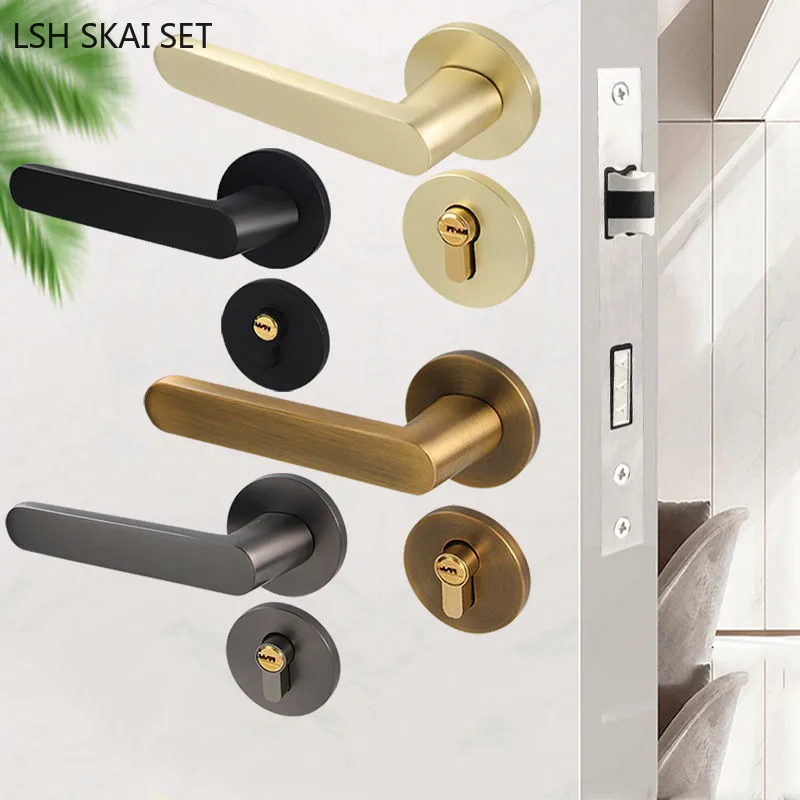 Indoor Bedroom Door Lock Aluminium Alloy Door Handle Hardware Black Apartment Door Lock Home Hardware Security Lockset