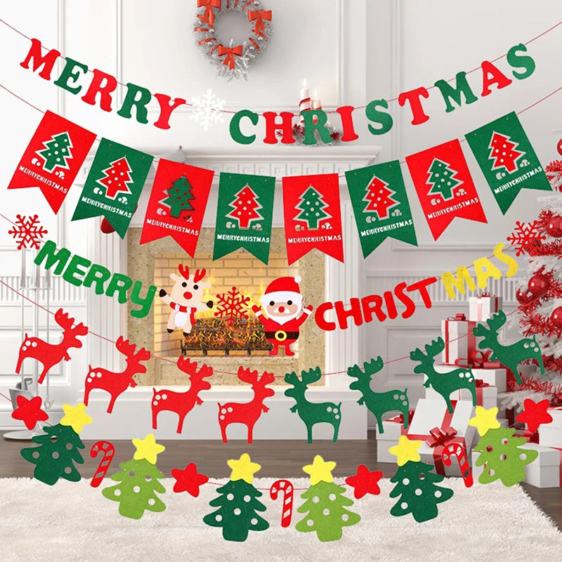 

2.5M 3M Christmas Banner Pull Flag for Christmas Party Decoration Elk Santa Snowman Christmas Stocking Pattern Home Decor