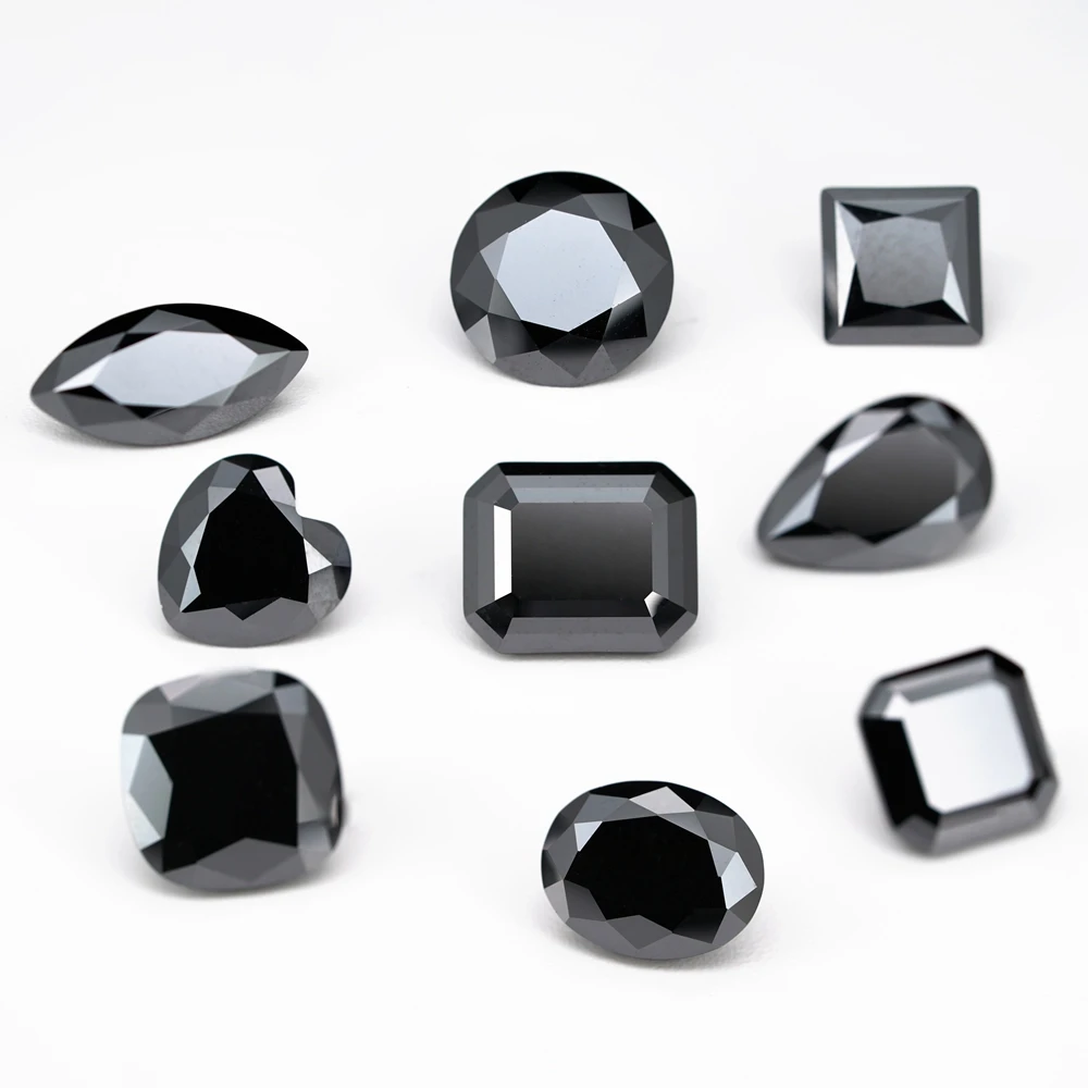Lab Created Black Color Moissanite Mixed Shapes 0.1-10 Carat 5-12mm Diamond Gemstone
