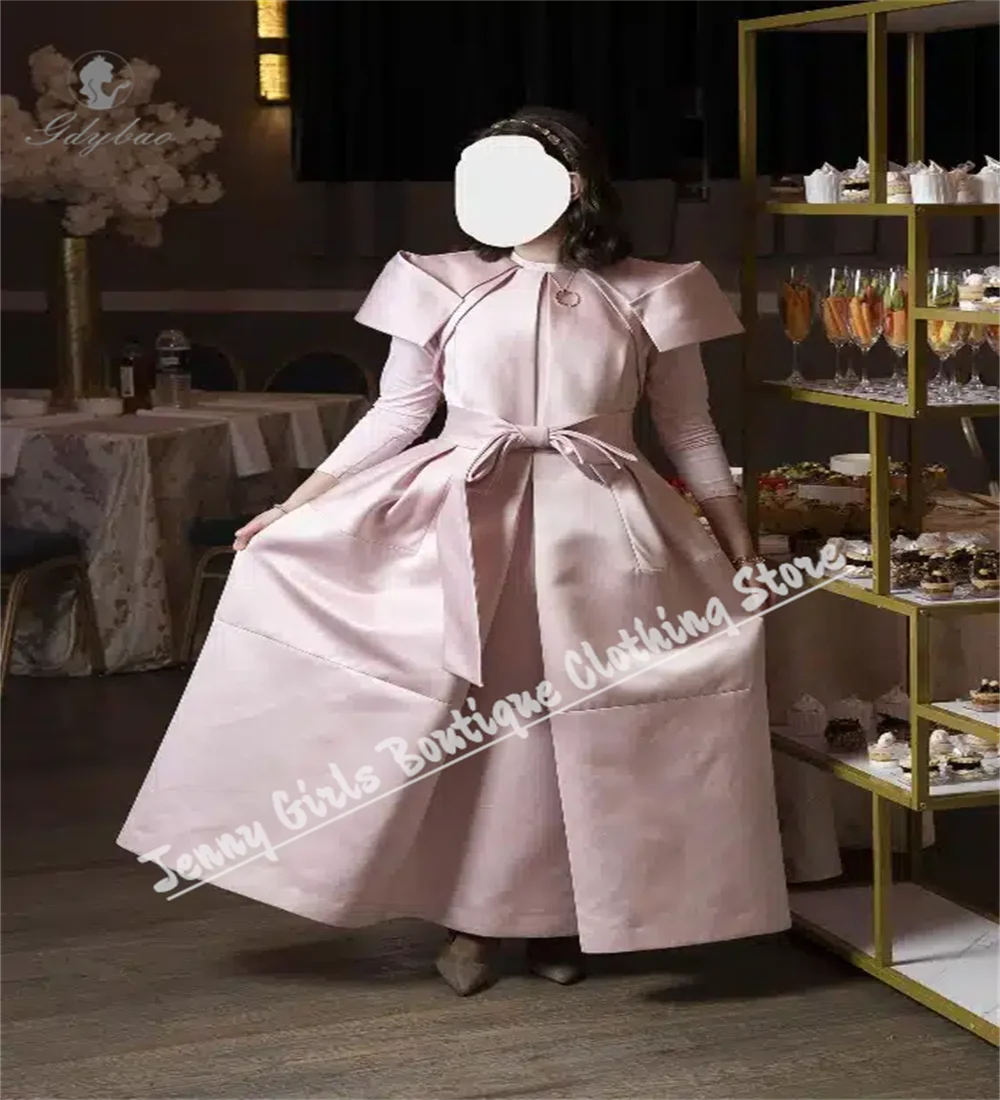 Custom Girl Satin Long-Sleeve Flower Girl Dress Shirt Princess Birthday Party Baptism Holy Communion Pageant Event Host Gown