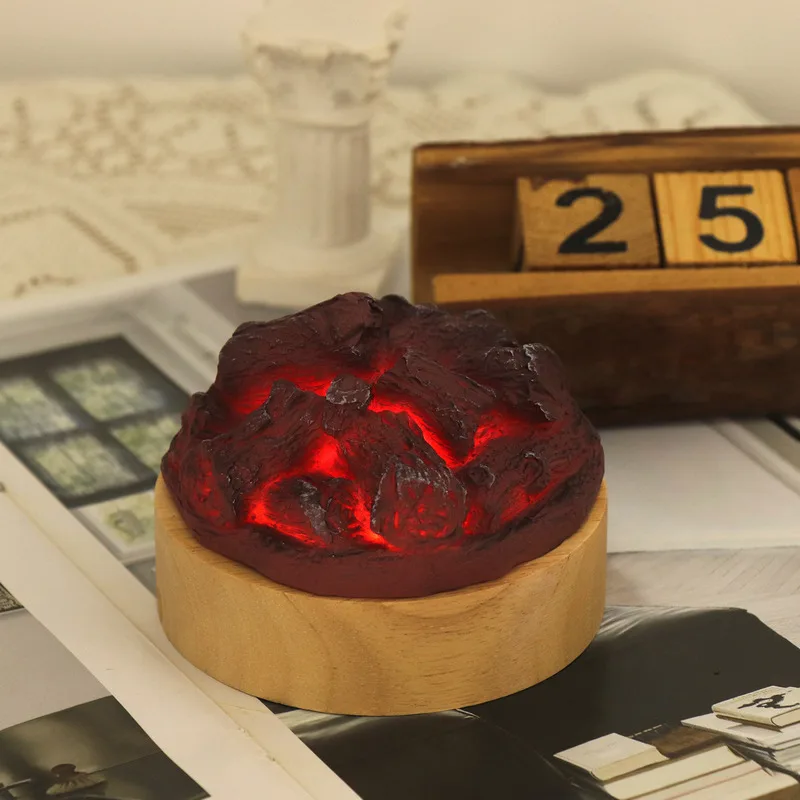 Simulation Resin Flame Lamp Rubber Wood Tabletop Decor Night Light With Rechargeable Battery Box Breathing Light Effect