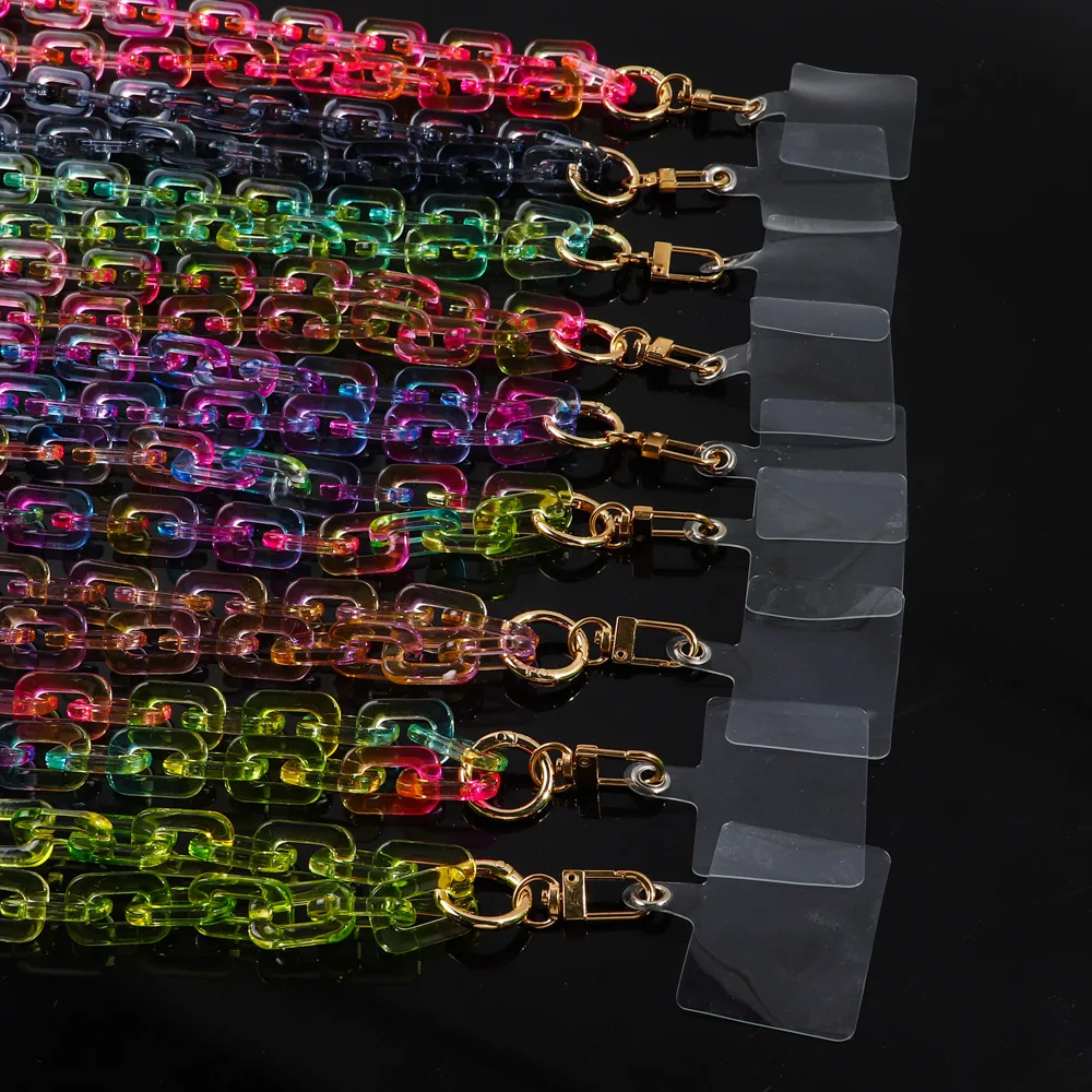 80cm Colorful Acrylic Link Chain Cell phone Chain Lanyard Strap Hanging Neck Cellphone Cases Chains Accessories Women Jewelry