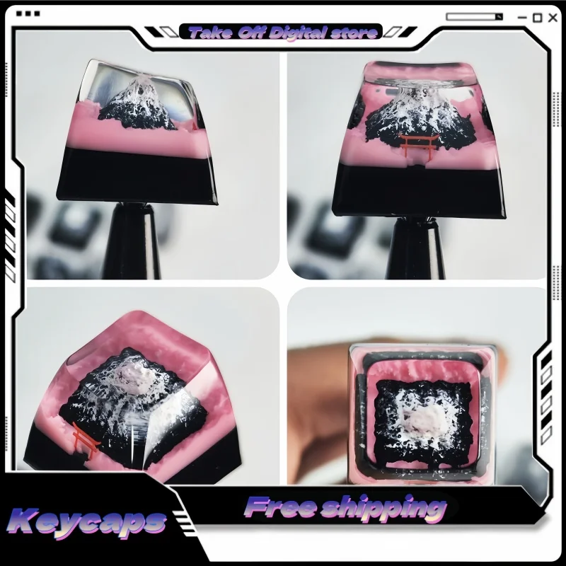 Sakura Fuji Mountain Mechanical Keyboard Keycap Resin Material Dropping Glue Process Personalized 1u Mechanical Keyboard Keycap