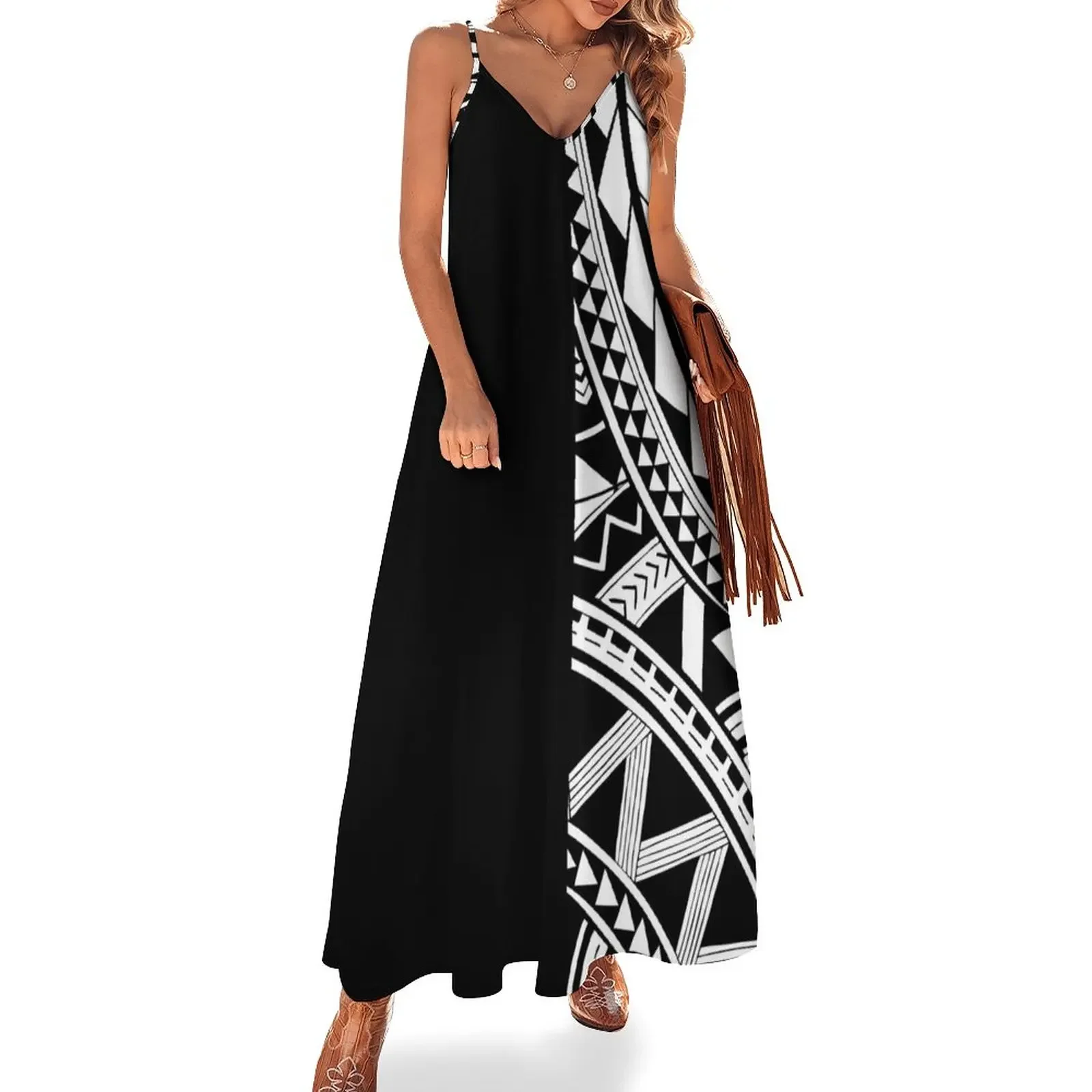 

Polynesian samoan tattoo half black design Sleeveless Dress elegant and pretty women's dresses Dress for pregnant women