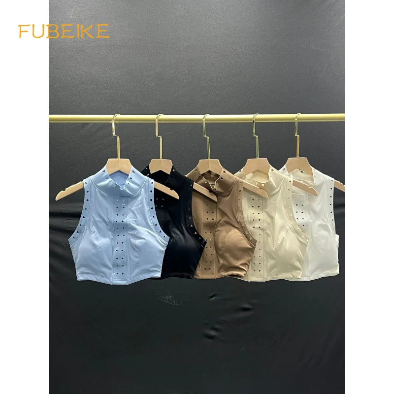 

FUBEIKE Beauty Back Shaping Hollowed Yoga Vest High Collar Hollow Out Yoga Jacket A Words V Waist Lining Tennis Miniskirt Suit