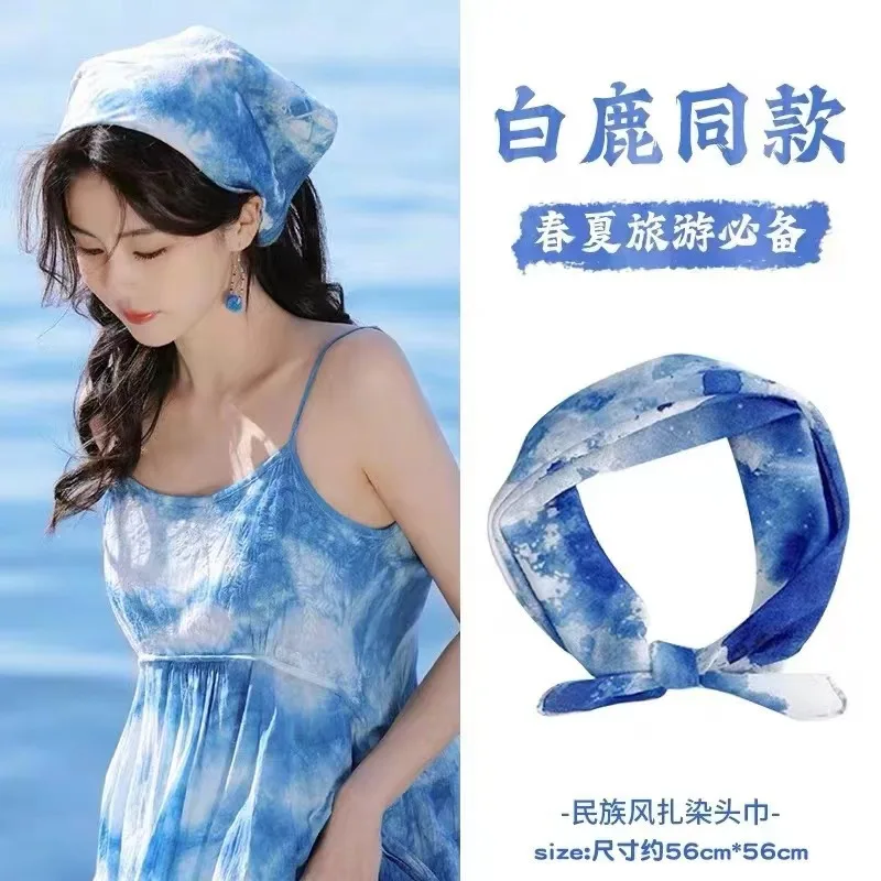 

Blue Tie Dye Triangle Headwrap Retro Country Style Premium Soft Cotton for Women Daily Home Party